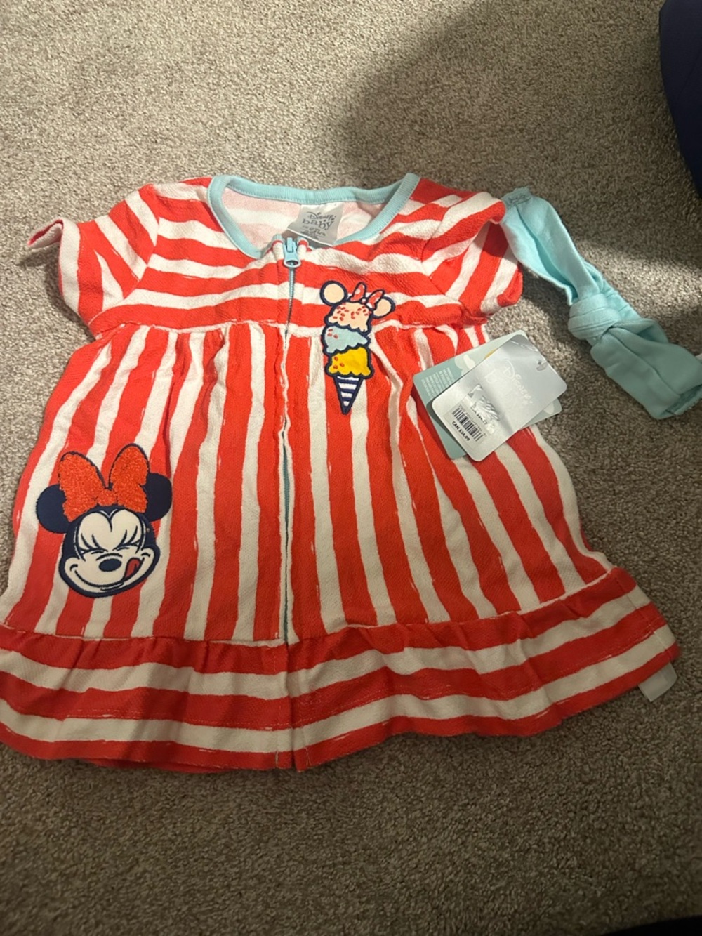 Disney Baby Light Blue and Red Striped Minnie Coverup